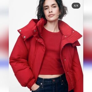 New GAP Duvet Wrap Puffer Jacket Coat Red